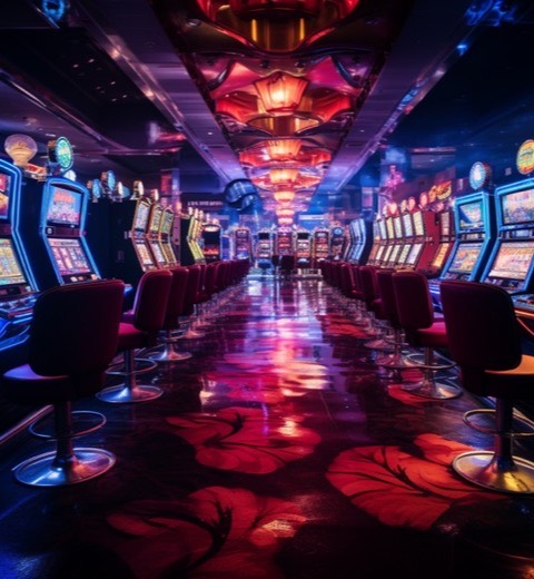 Sala de tragamonedas iluminada de un casino